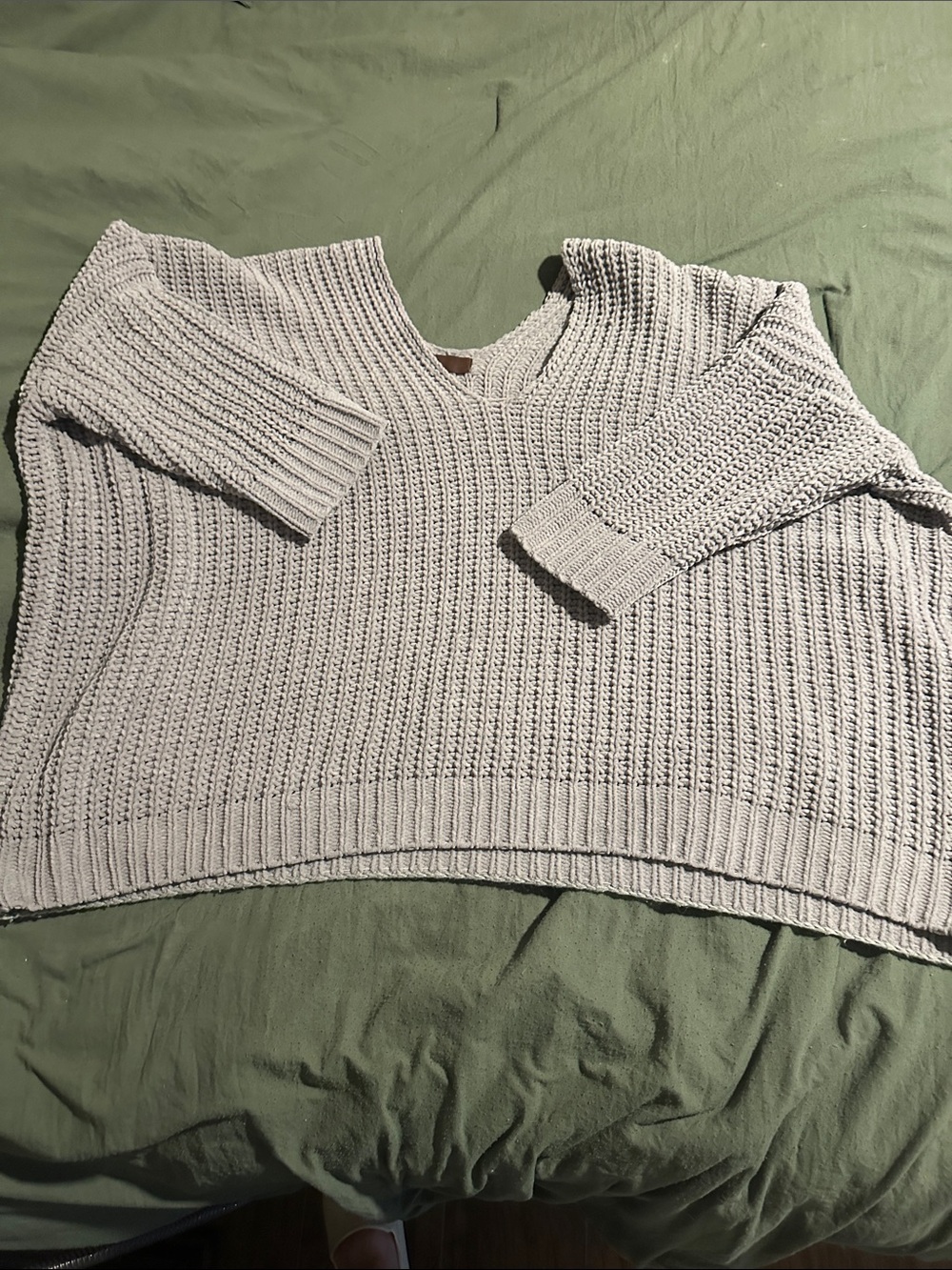 POL Light Gray Chunky V-Neck Sweater